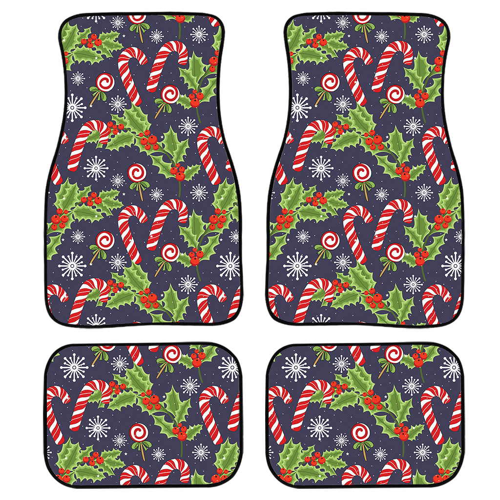 Christmas Berry And Candy Pattern Print Front and Back Car Floor Mats