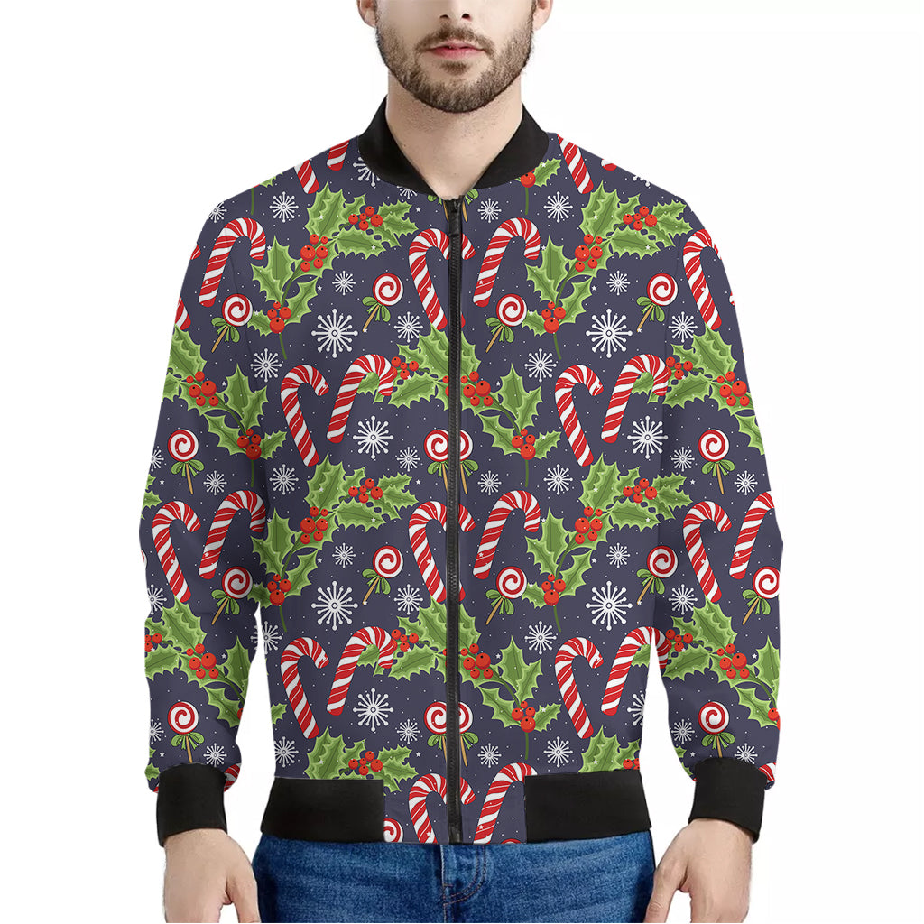 Christmas Berry And Candy Pattern Print Men's Bomber Jacket