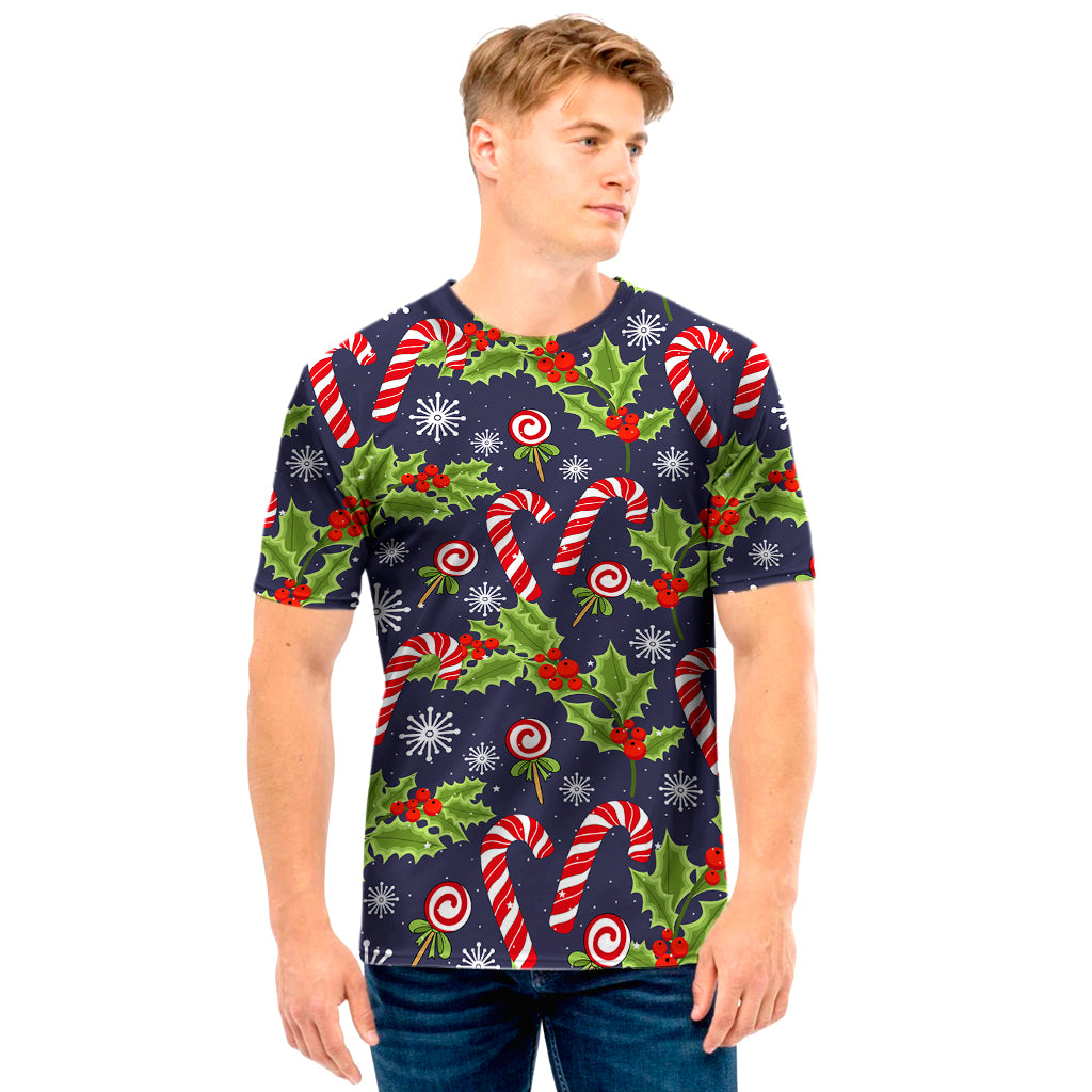 Christmas Berry And Candy Pattern Print Men's T-Shirt