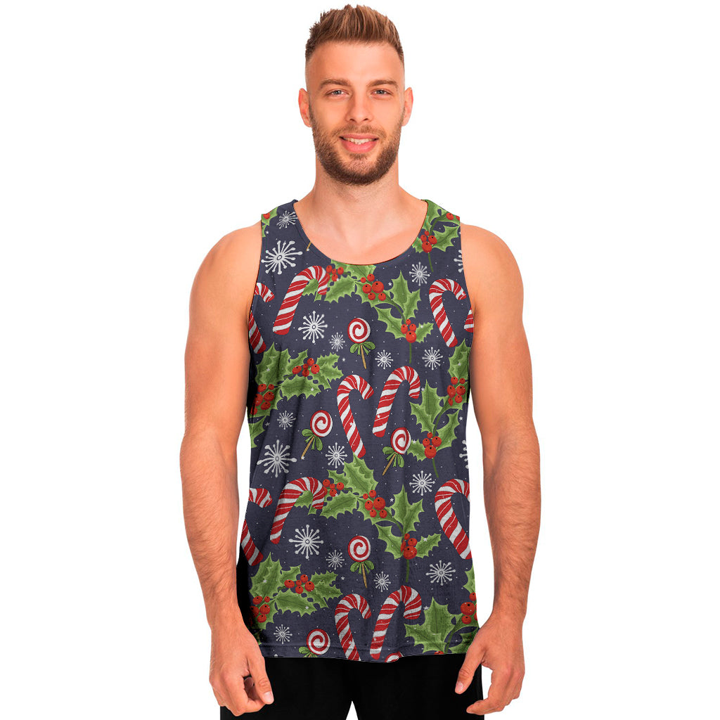 Christmas Berry And Candy Pattern Print Men's Tank Top