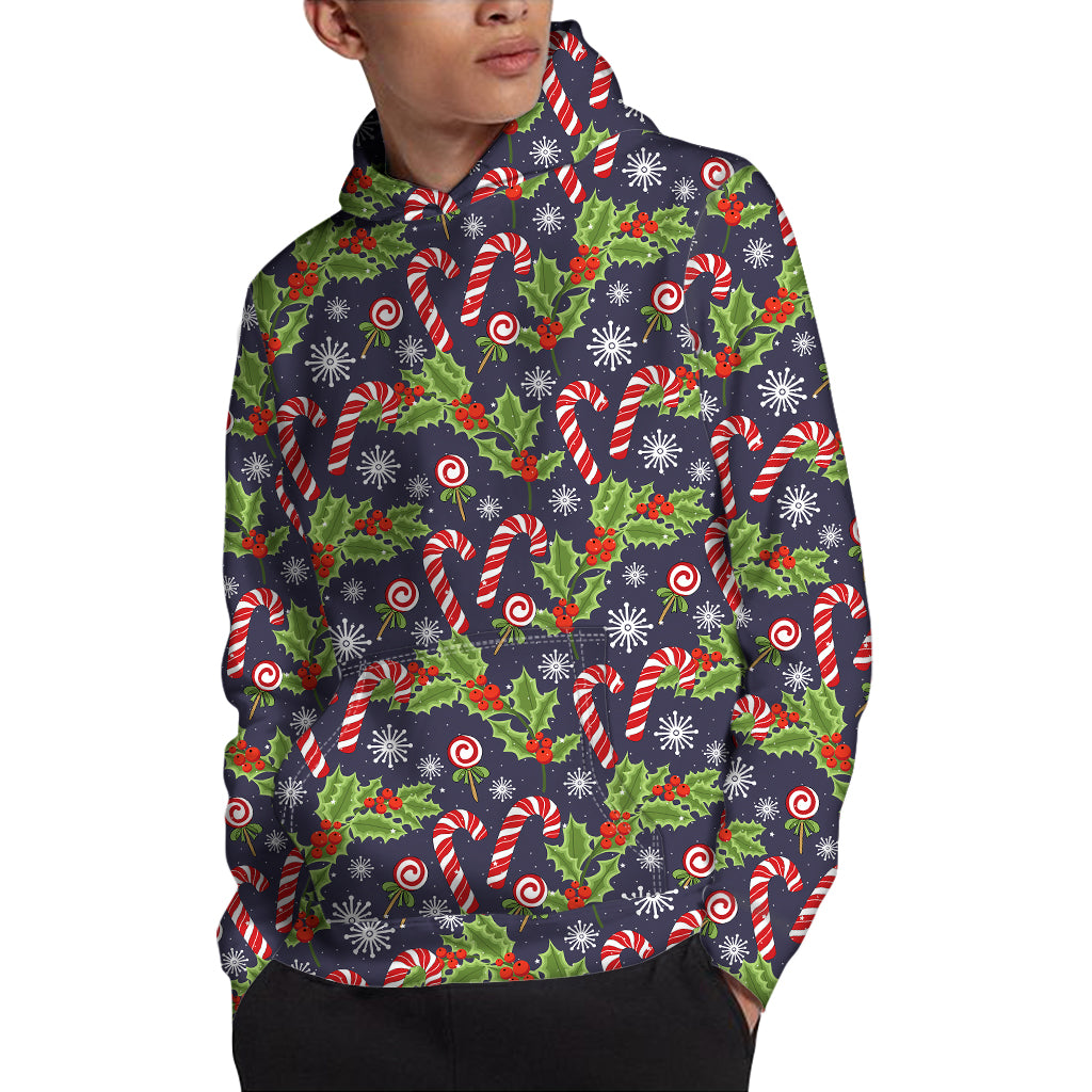 Christmas Berry And Candy Pattern Print Pullover Hoodie