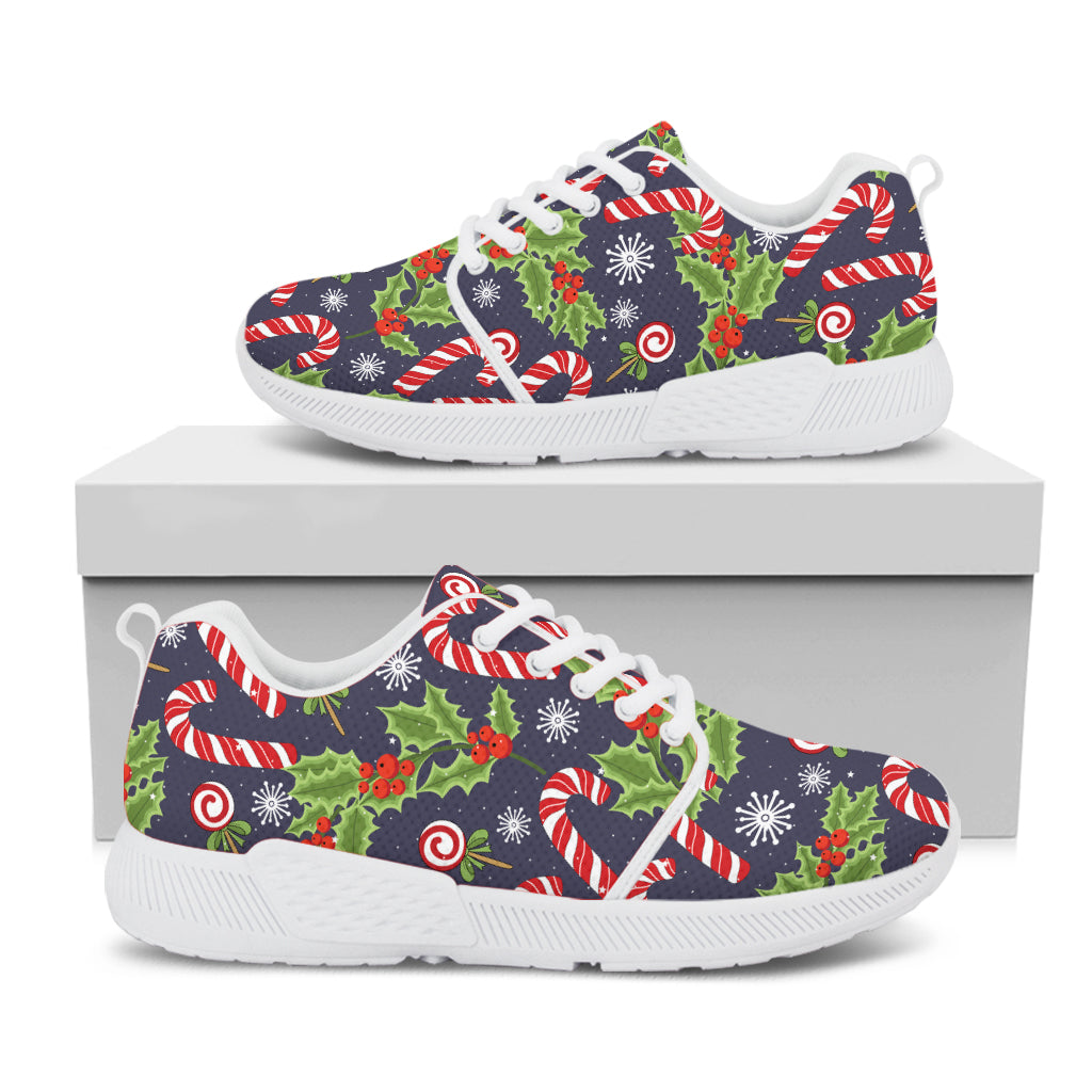 Christmas Berry And Candy Pattern Print White Athletic Shoes