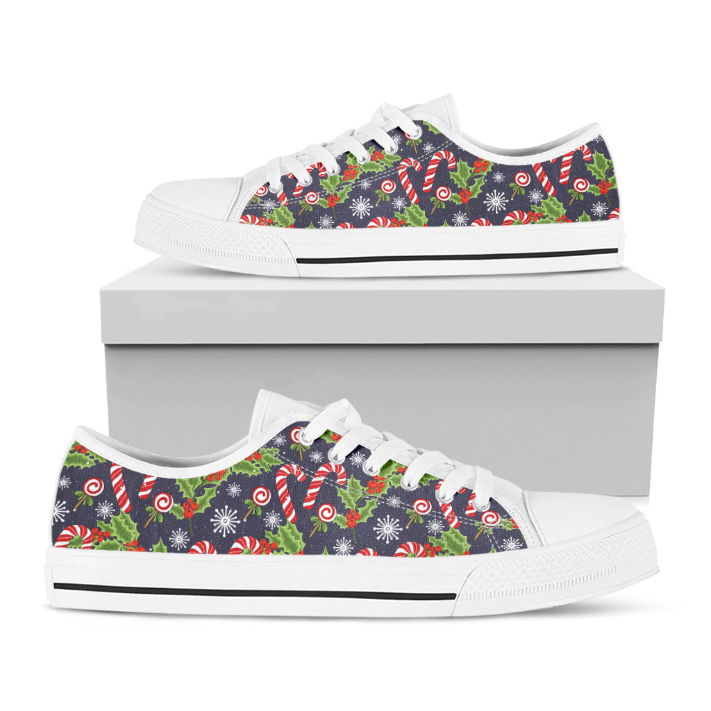 Christmas Berry And Candy Pattern Print White Low Top Shoes