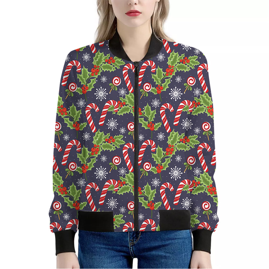 Christmas Berry And Candy Pattern Print Women's Bomber Jacket