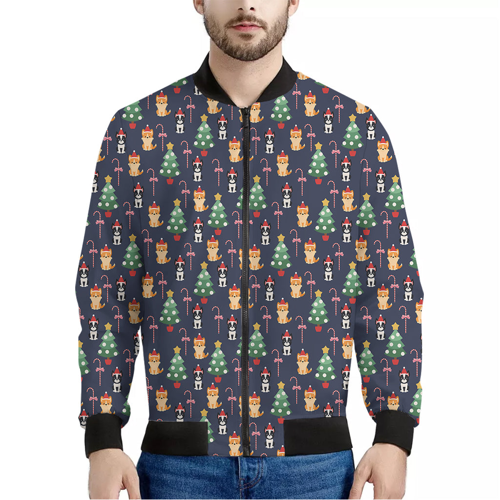 Christmas Boston Terrier And Corgi Print Men's Bomber Jacket