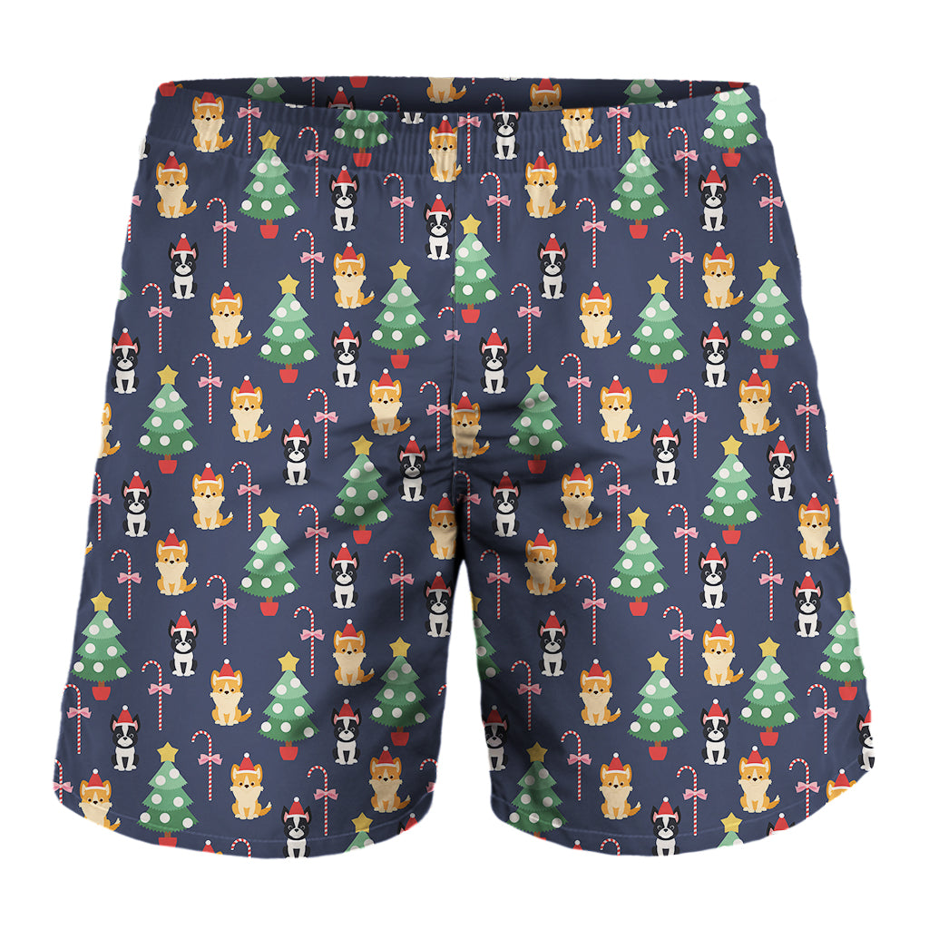 Christmas Boston Terrier And Corgi Print Men's Shorts