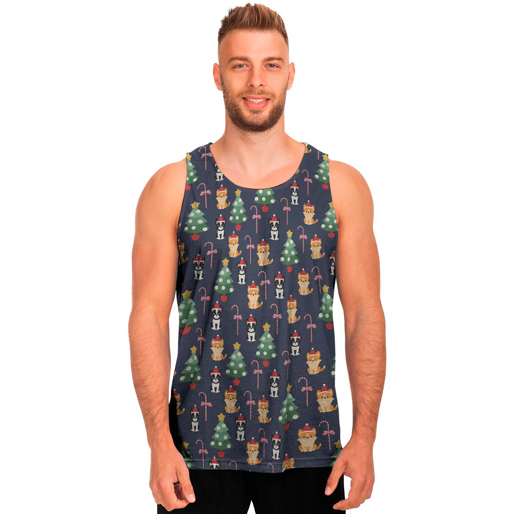 Christmas Boston Terrier And Corgi Print Men's Tank Top