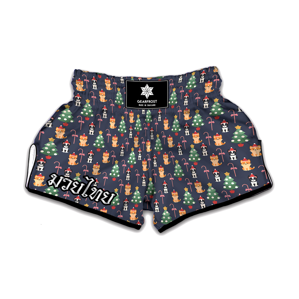 Christmas Boston Terrier And Corgi Print Muay Thai Boxing Shorts