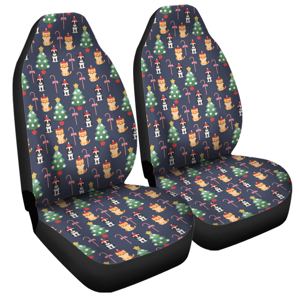 Christmas Boston Terrier And Corgi Print Universal Fit Car Seat Covers