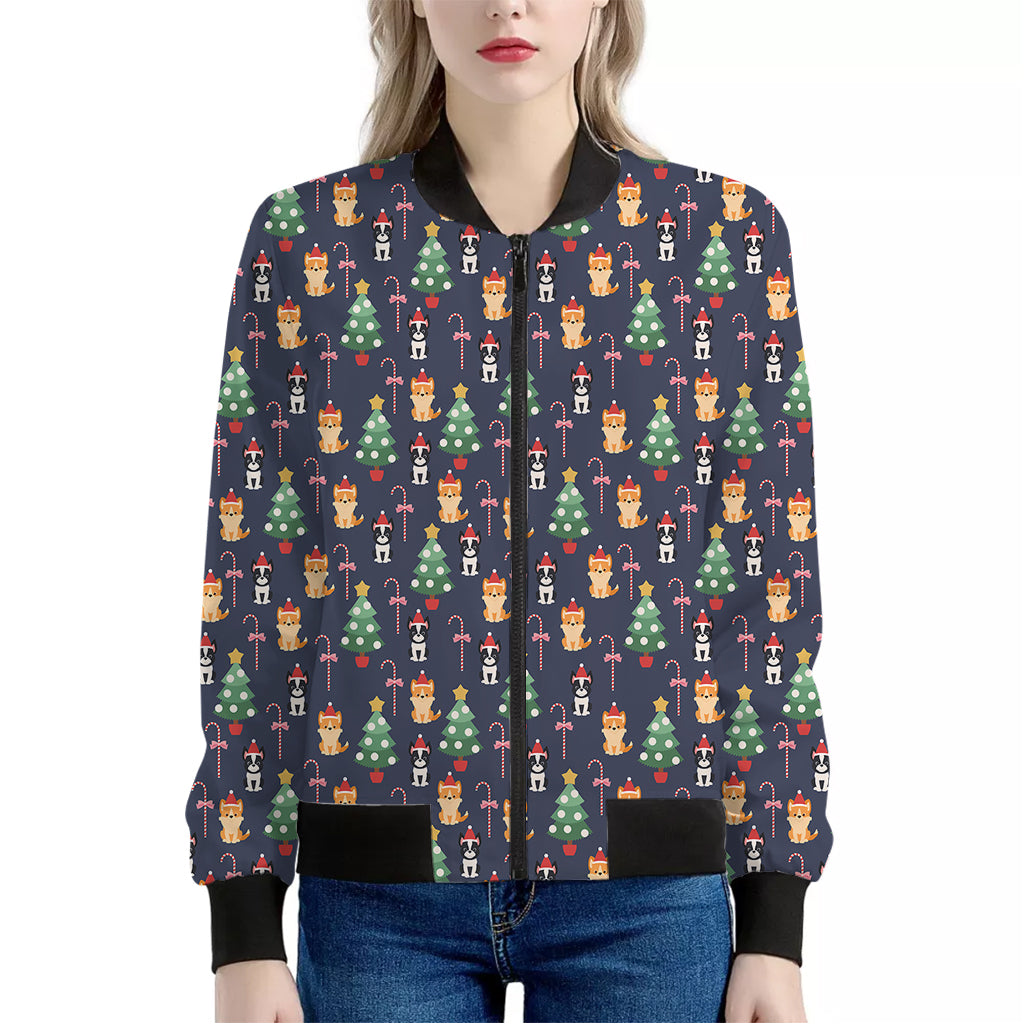 Christmas Boston Terrier And Corgi Print Women's Bomber Jacket