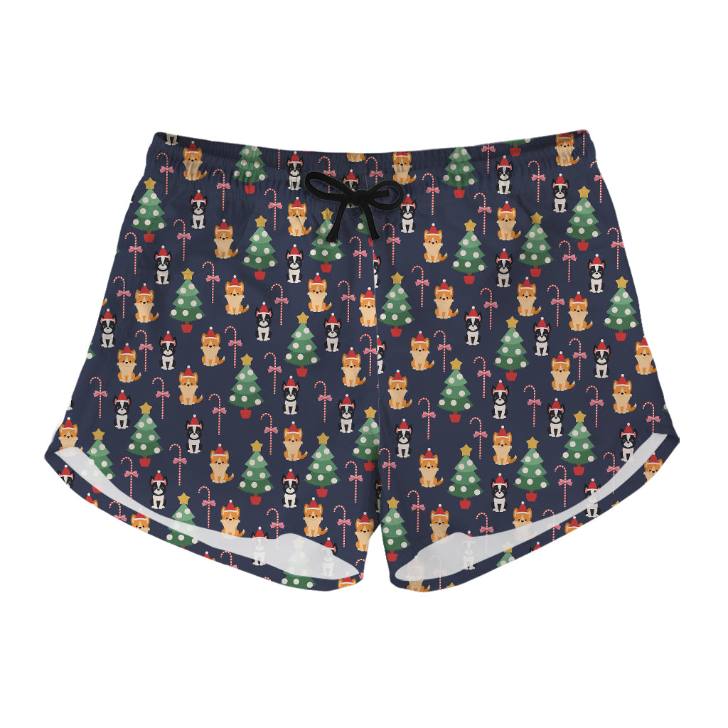 Christmas Boston Terrier And Corgi Print Women's Shorts