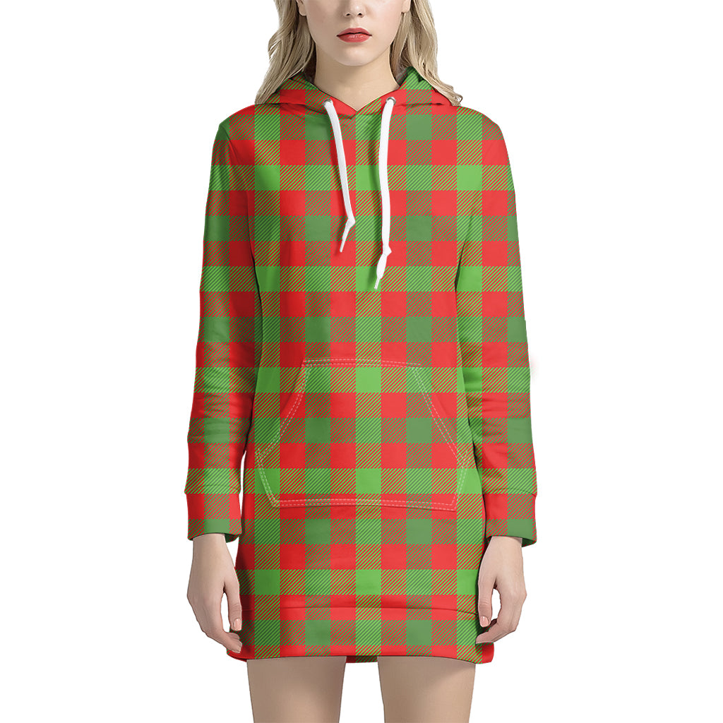 Christmas Buffalo Plaid Print Women's Pullover Hoodie Dress