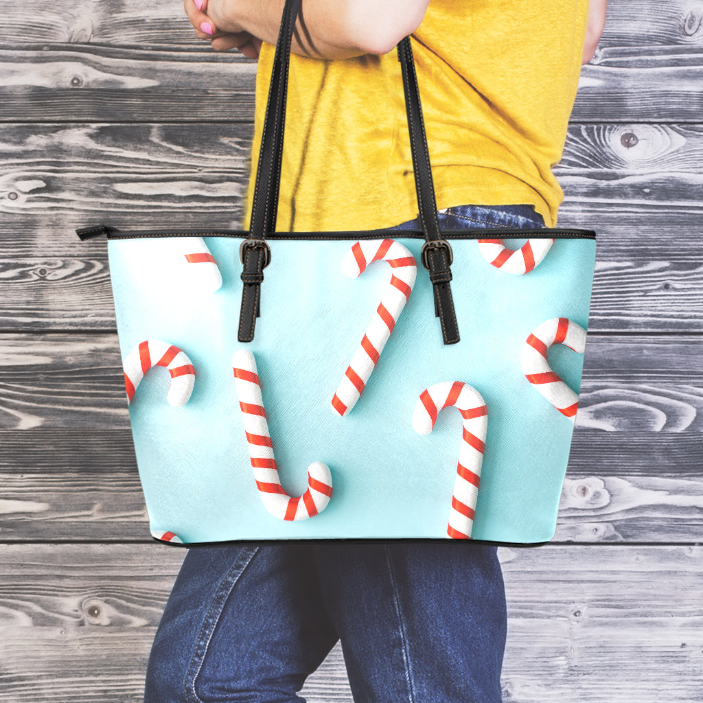 Christmas Candy Candies Pattern Print Leather Tote Bag