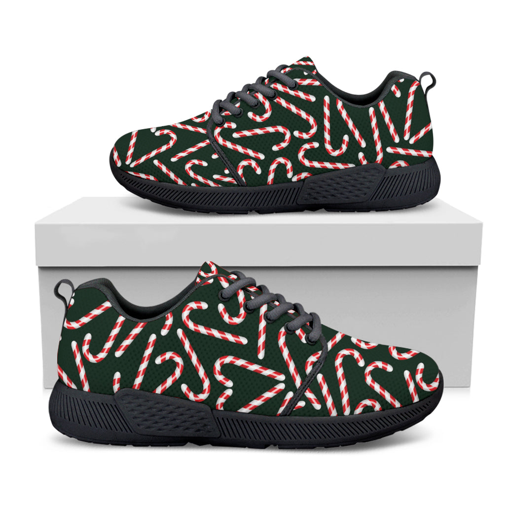 Christmas Candy Cane Pattern Print Black Athletic Shoes