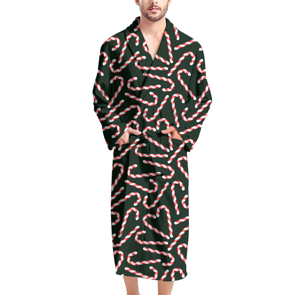 Christmas Candy Cane Pattern Print Men's Bathrobe