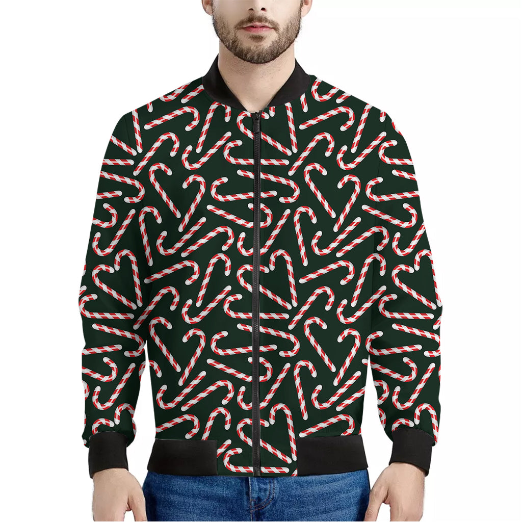 Christmas Candy Cane Pattern Print Men's Bomber Jacket