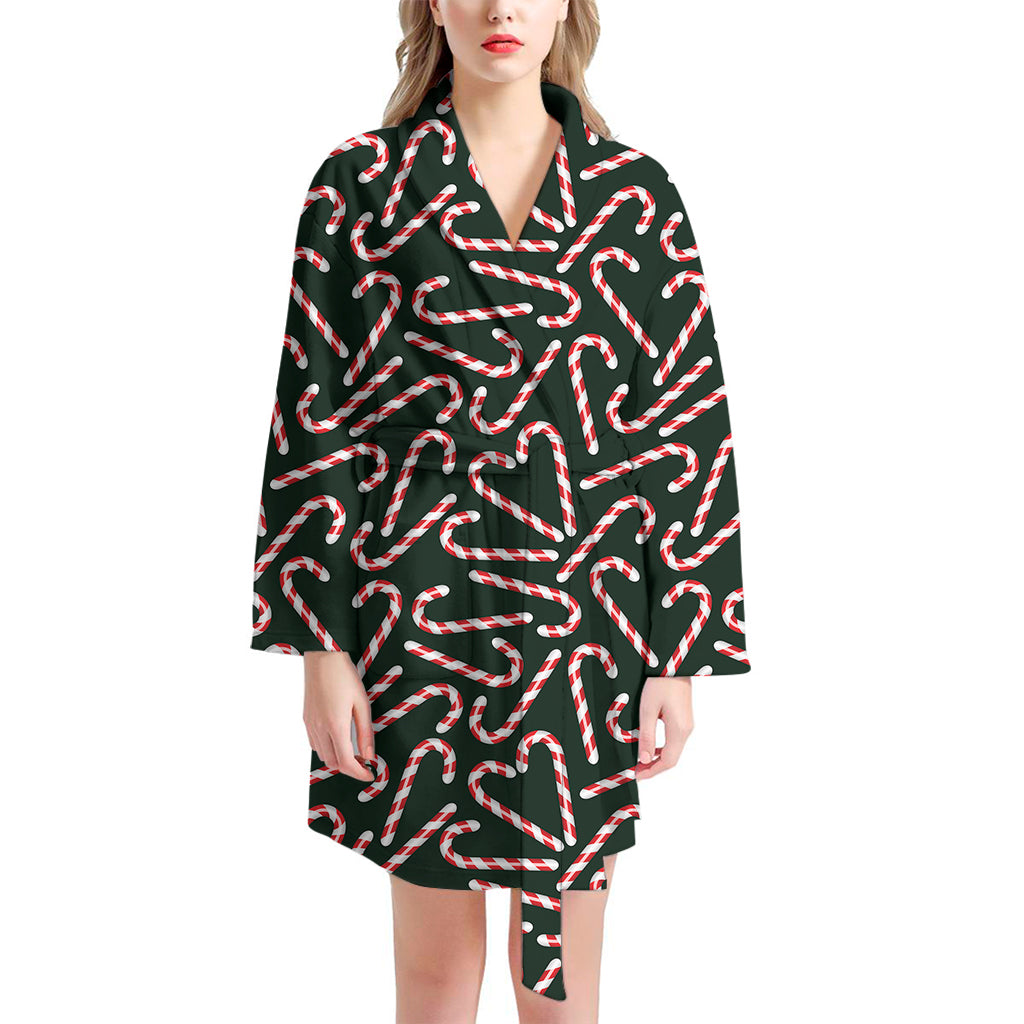 Christmas Candy Cane Pattern Print Women's Bathrobe