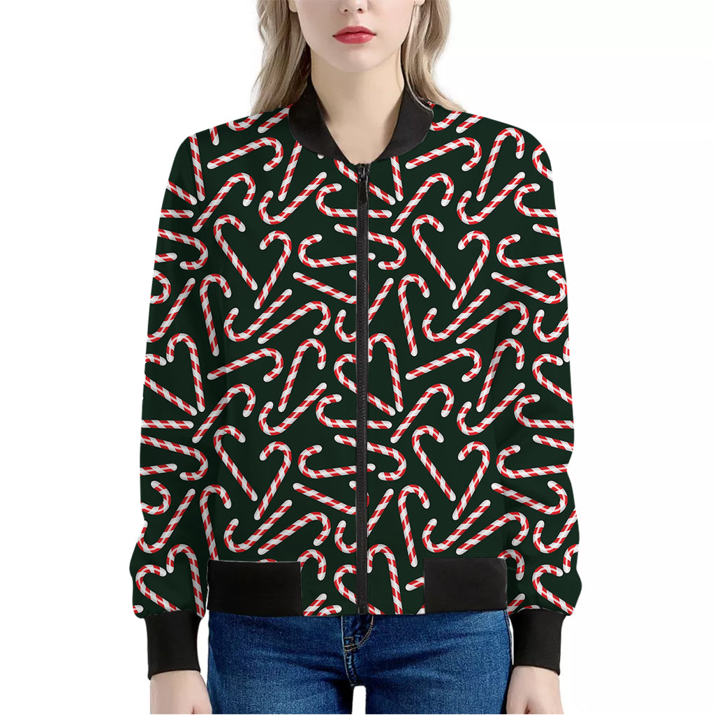 Christmas Candy Cane Pattern Print Women's Bomber Jacket