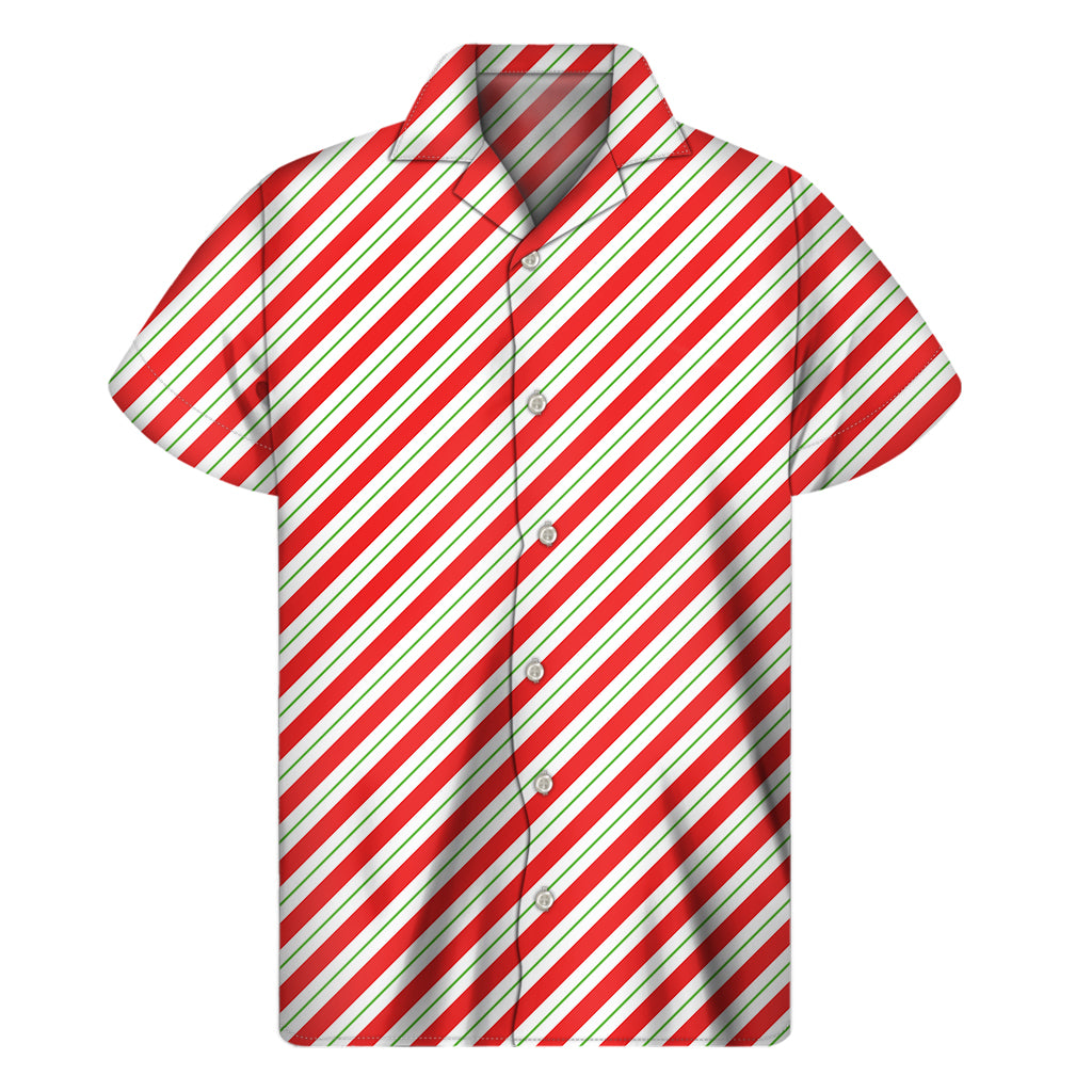 Christmas Candy Cane Stripe Print Men's Short Sleeve Shirt