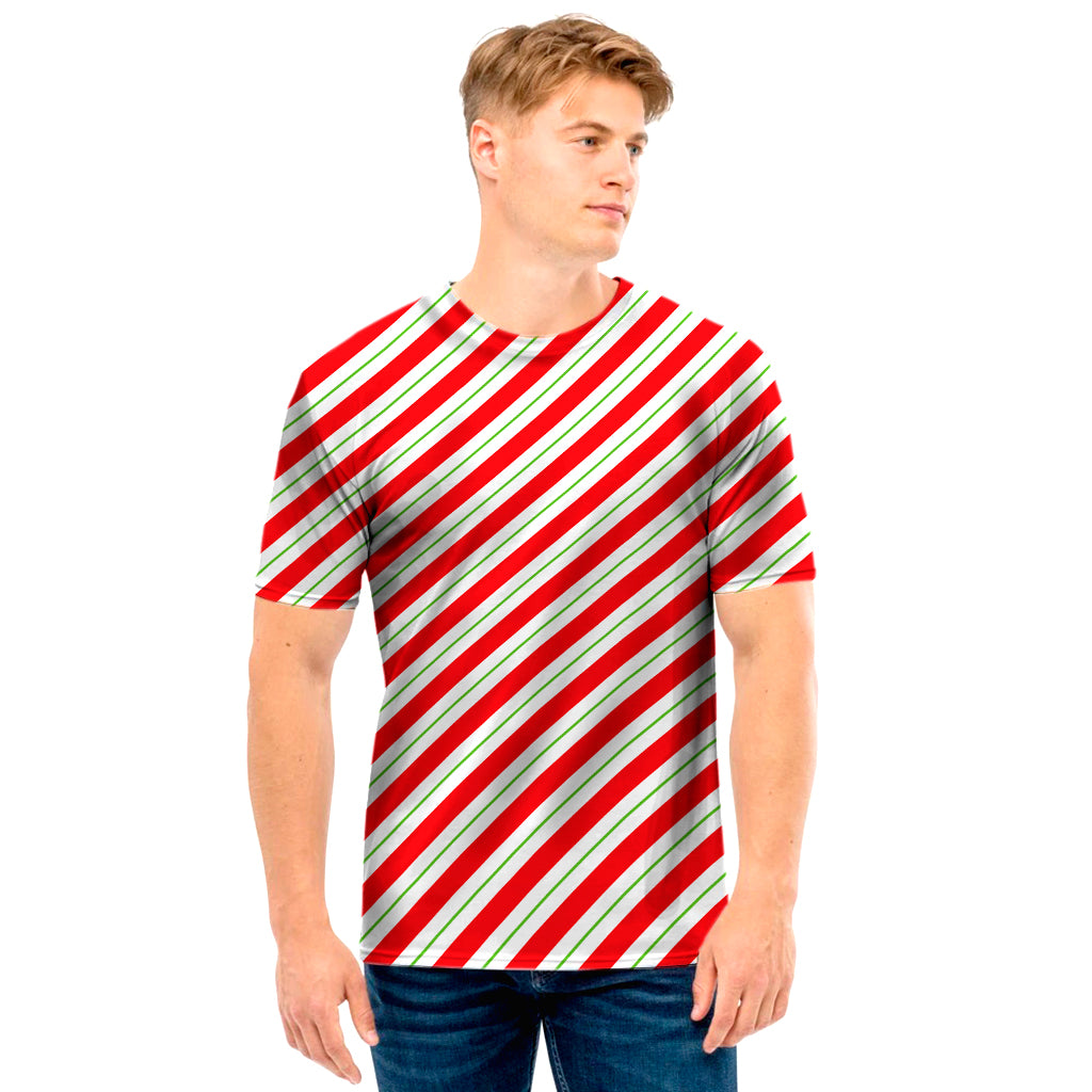 Christmas Candy Cane Stripe Print Men's T-Shirt