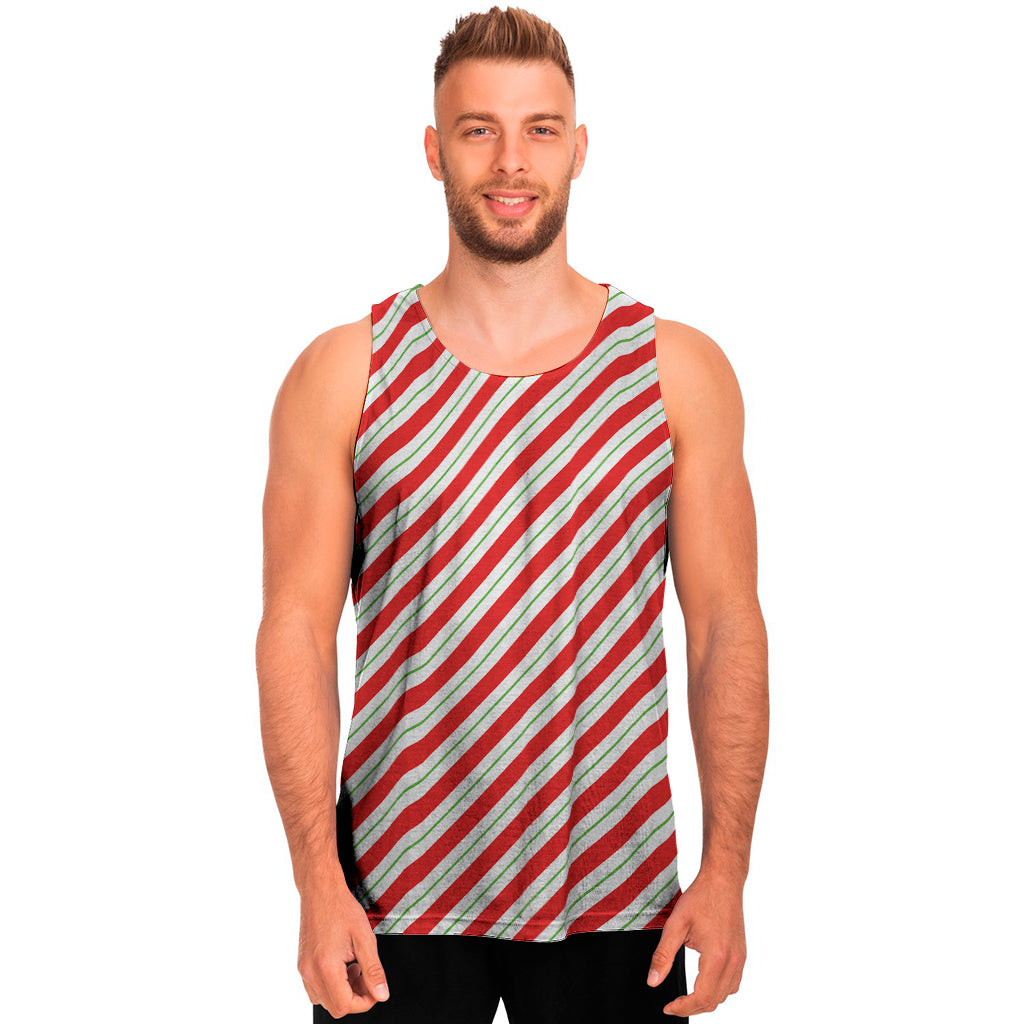 Christmas Candy Cane Stripe Print Men's Tank Top