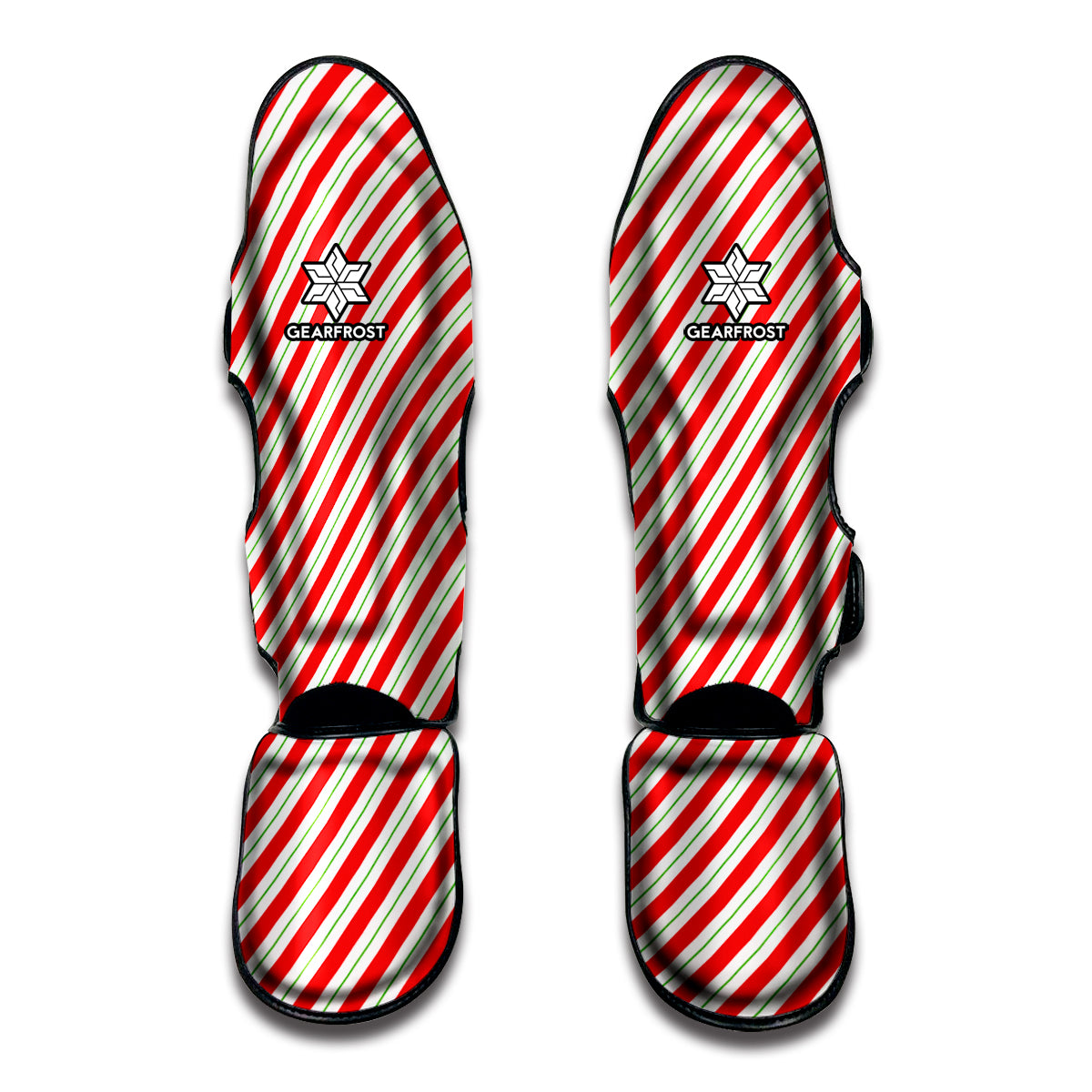 Christmas Candy Cane Stripe Print Muay Thai Shin Guards