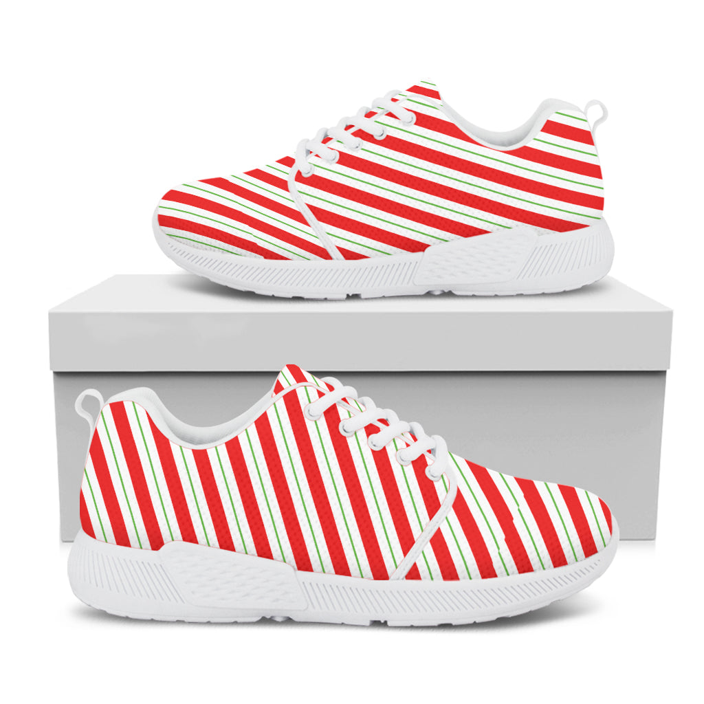 Christmas Candy Cane Stripe Print White Athletic Shoes