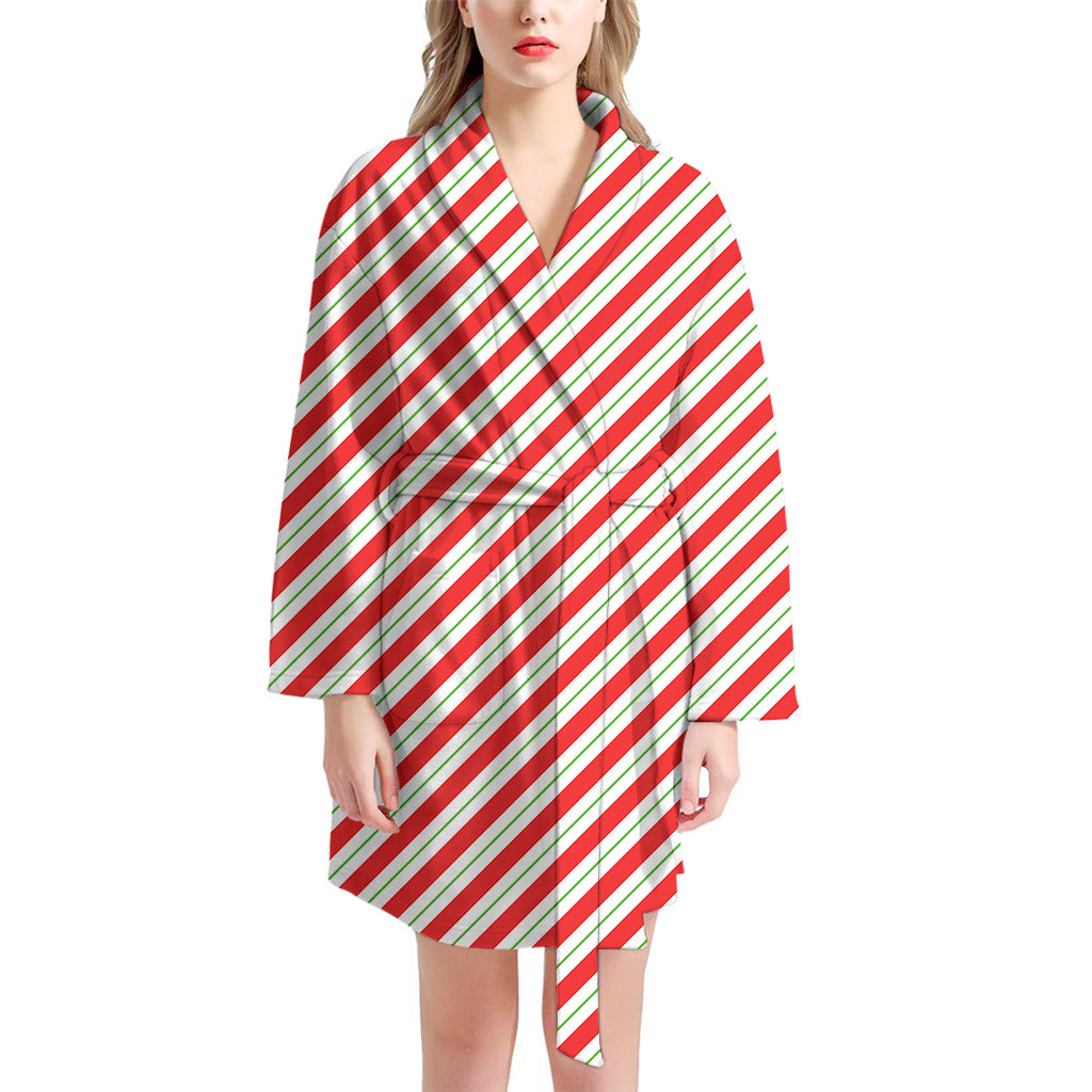 Christmas Candy Cane Stripe Print Women's Bathrobe