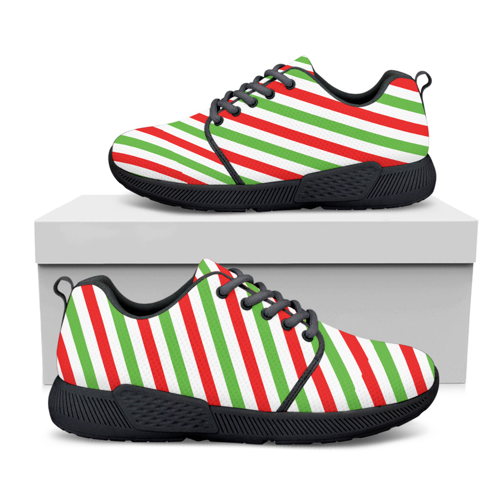 Christmas Candy Cane Striped Print Black Athletic Shoes