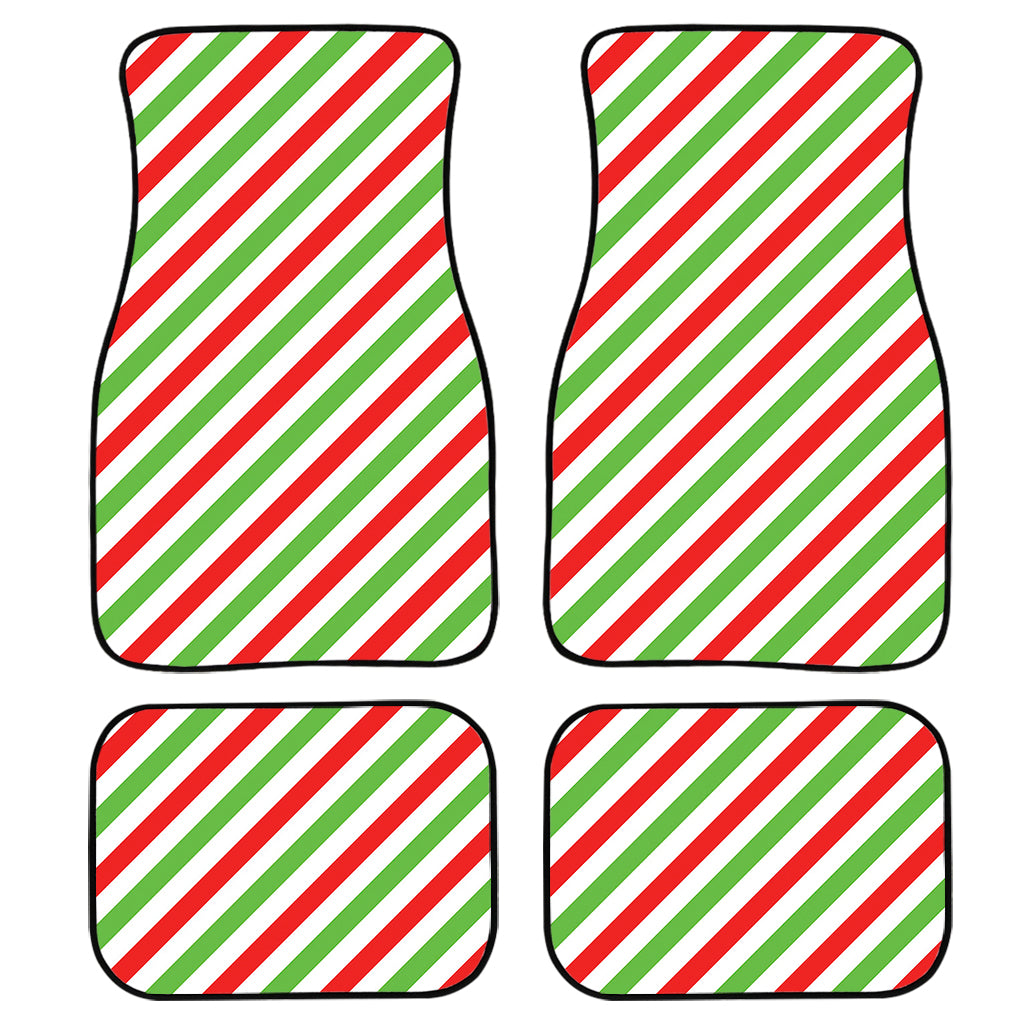 Christmas Candy Cane Striped Print Front and Back Car Floor Mats