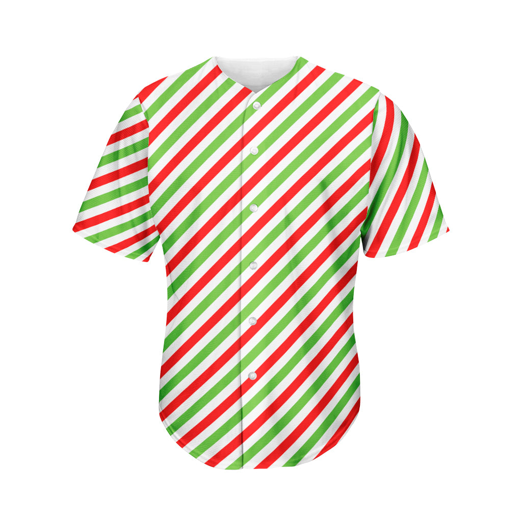 Christmas Candy Cane Striped Print Men's Baseball Jersey