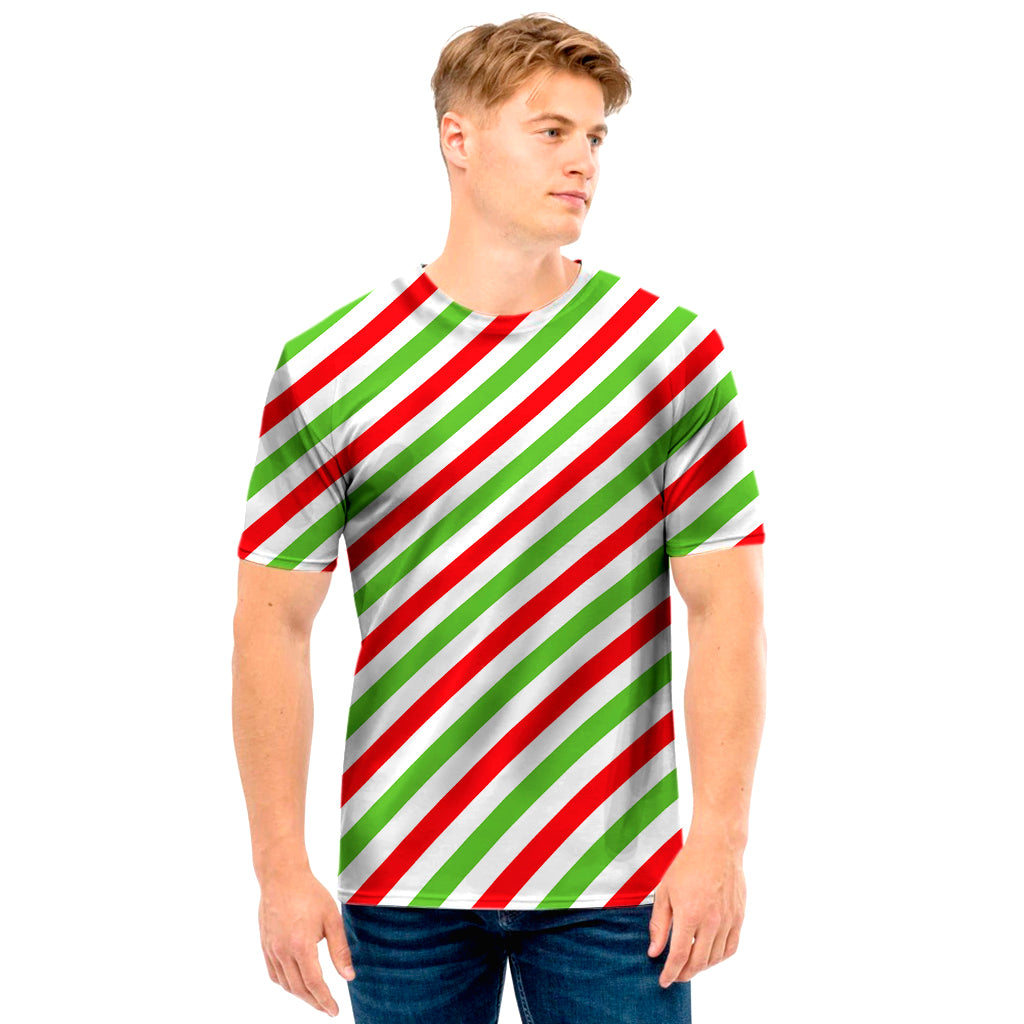 Christmas Candy Cane Striped Print Men's T-Shirt