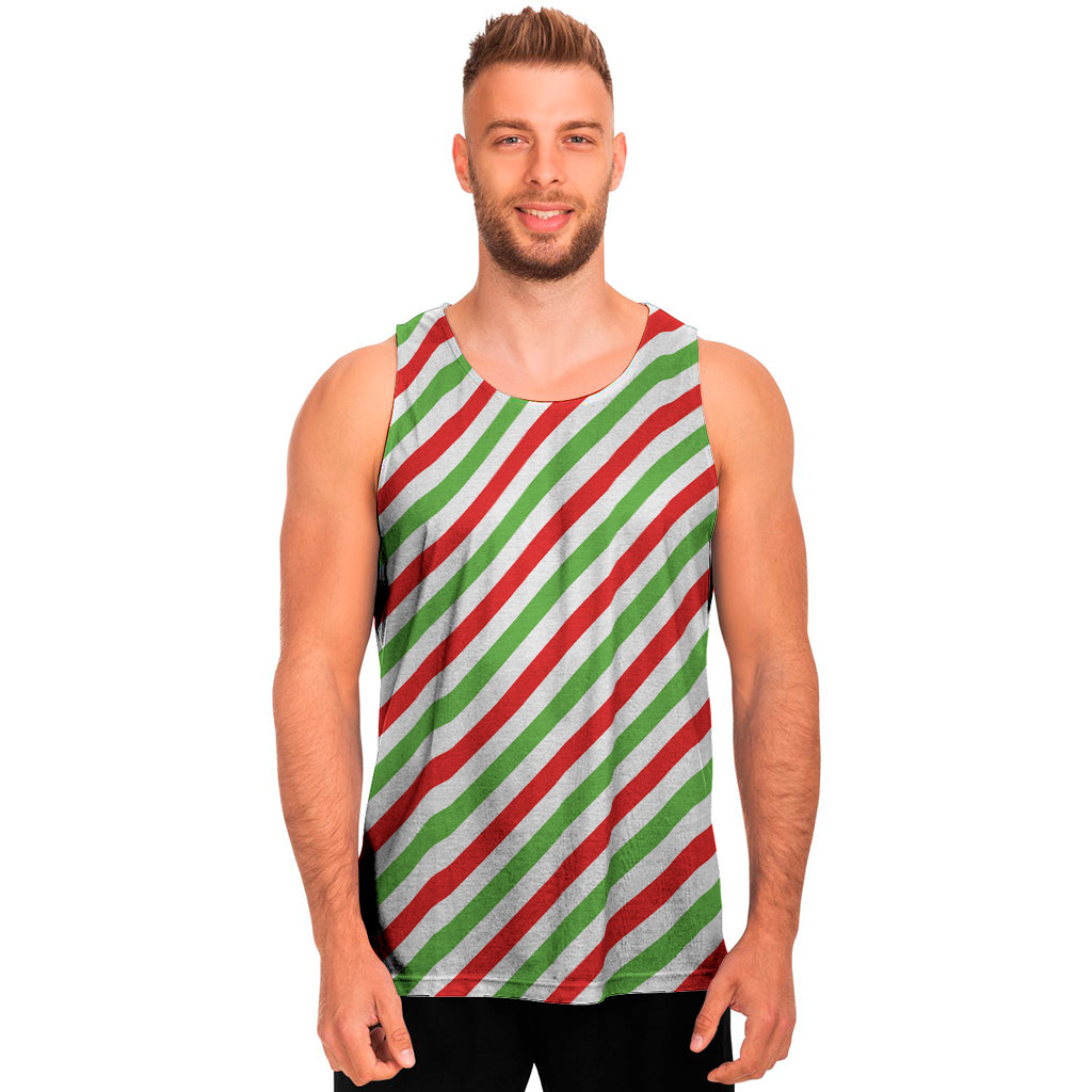 Christmas Candy Cane Striped Print Men's Tank Top