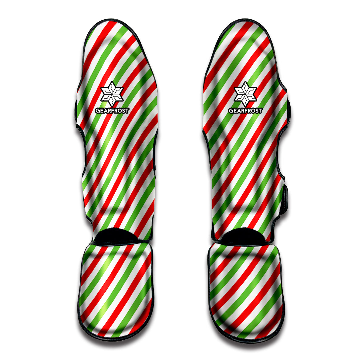 Christmas Candy Cane Striped Print Muay Thai Shin Guards