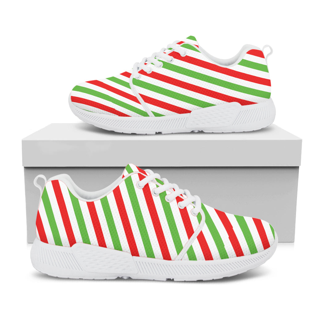 Christmas Candy Cane Striped Print White Athletic Shoes