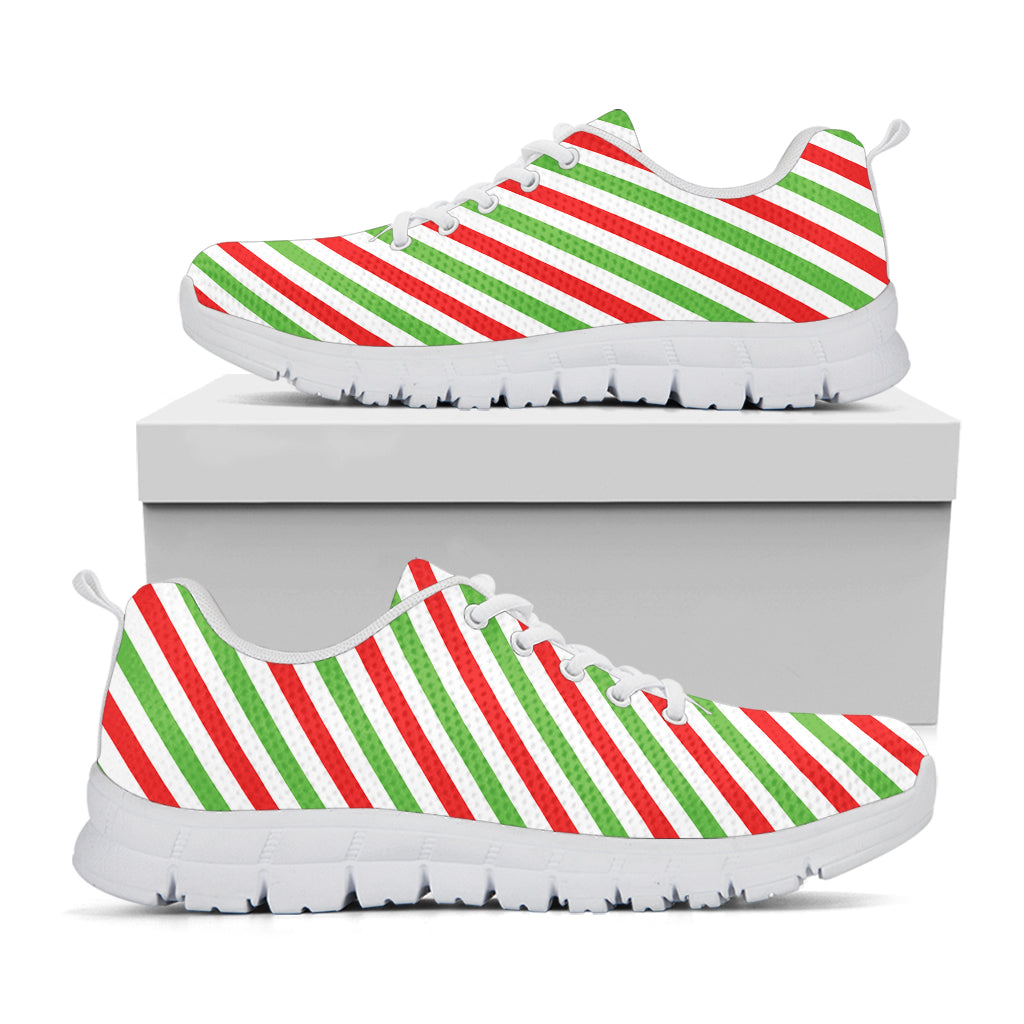 Christmas Candy Cane Striped Print White Sneakers