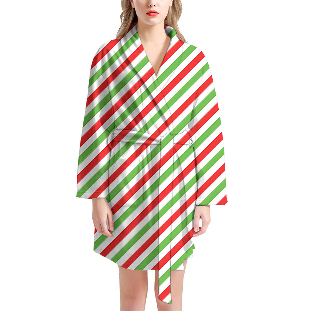 Christmas Candy Cane Striped Print Women's Bathrobe