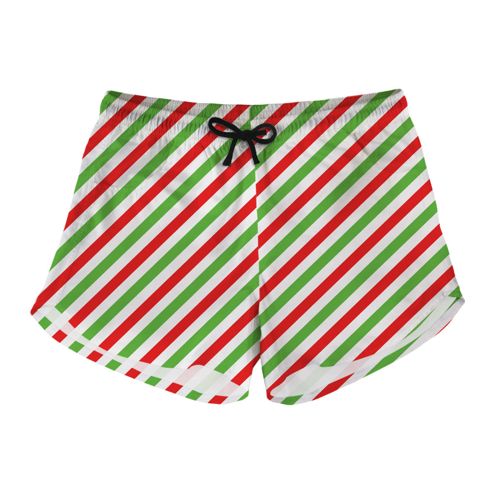 Christmas Candy Cane Striped Print Women's Shorts