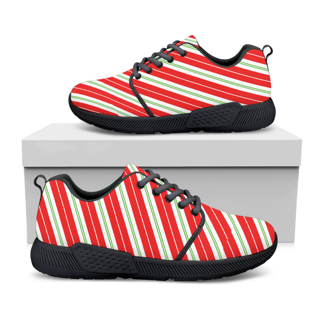 Christmas Candy Cane Stripes Print Black Athletic Shoes