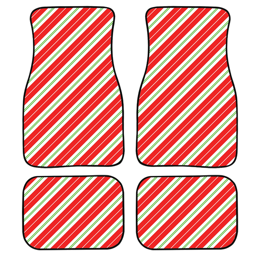 Christmas Candy Cane Stripes Print Front and Back Car Floor Mats