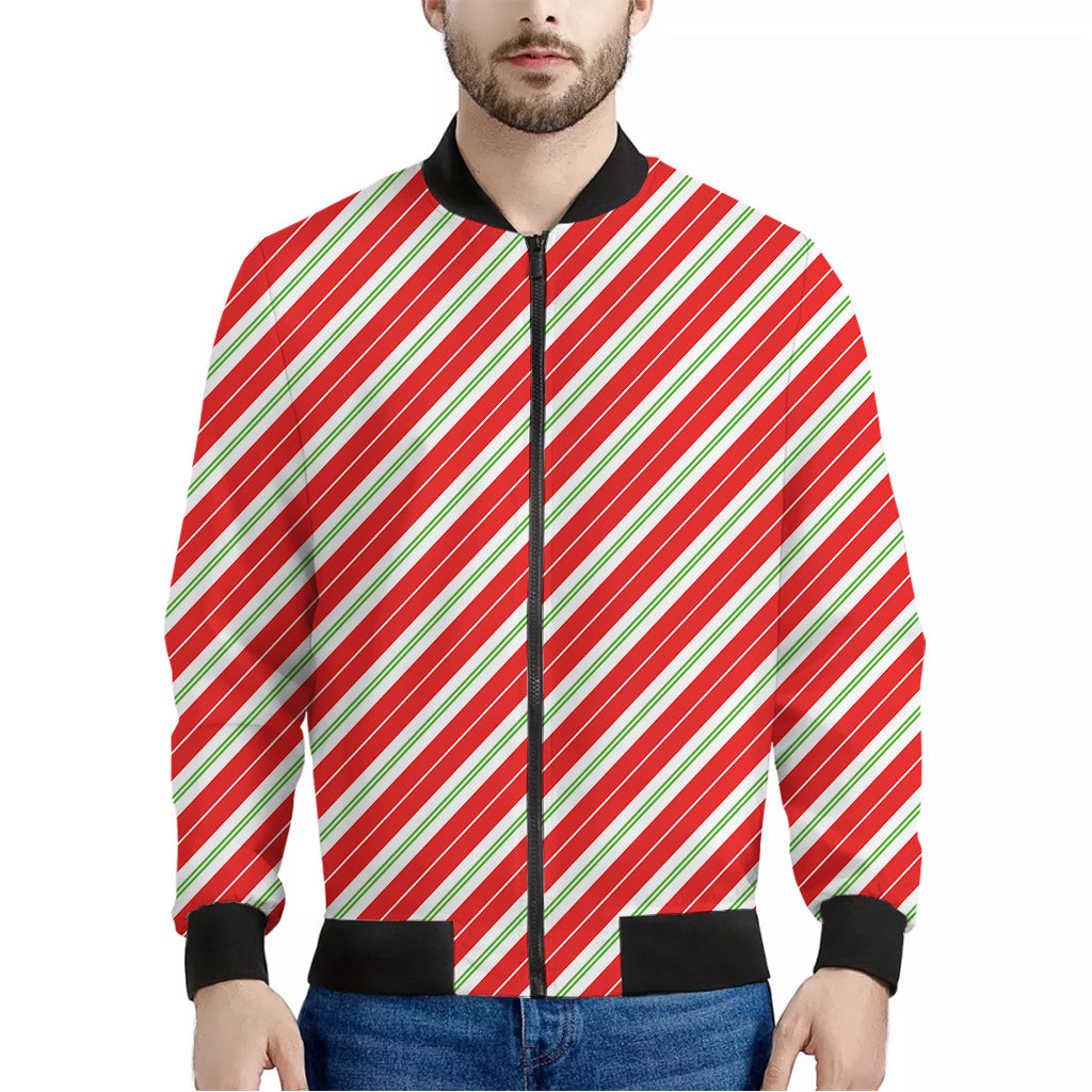 Christmas Candy Cane Stripes Print Men's Bomber Jacket