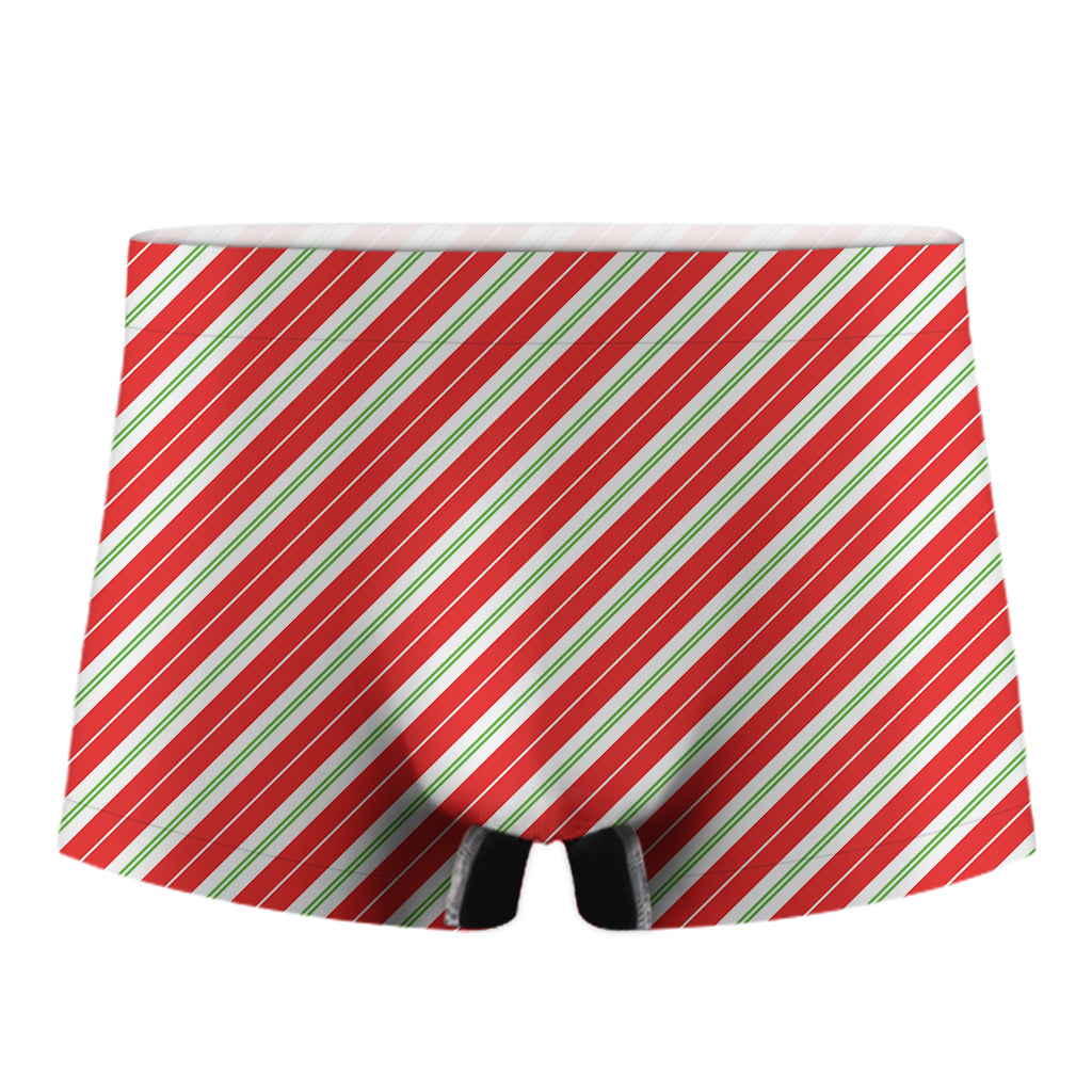 Christmas Candy Cane Stripes Print Men's Boxer Briefs