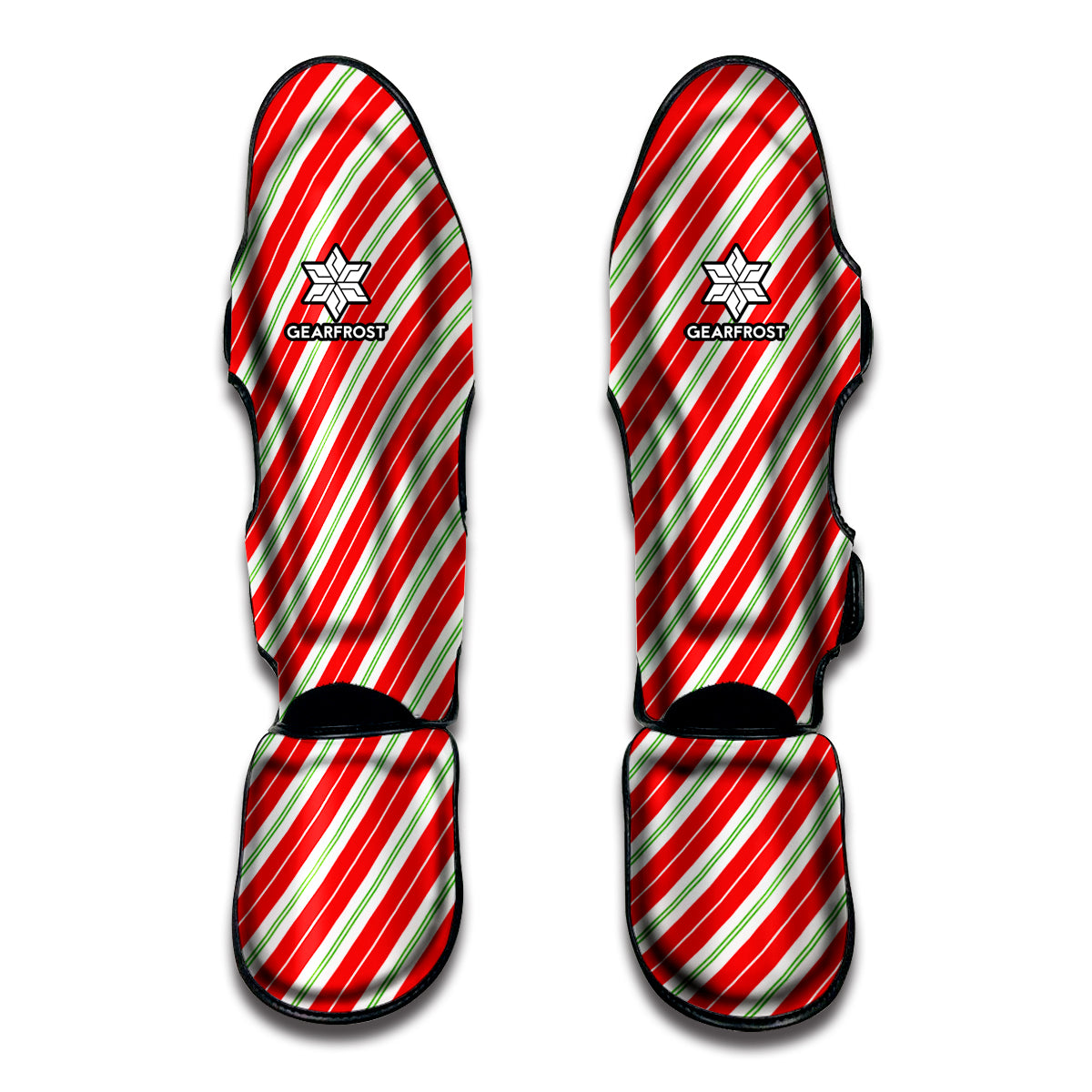 Christmas Candy Cane Stripes Print Muay Thai Shin Guards