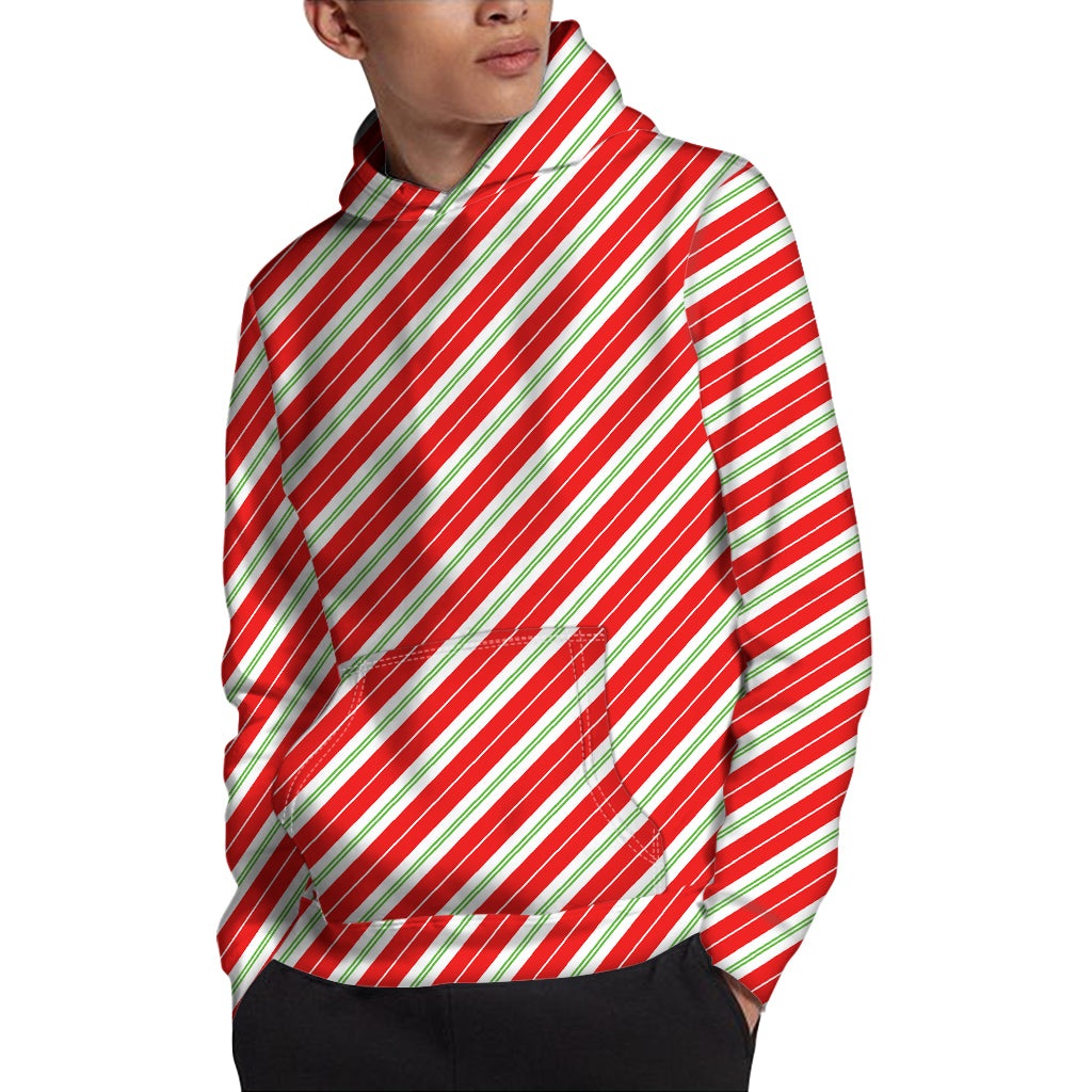 Christmas Candy Cane Stripes Print Pullover Hoodie