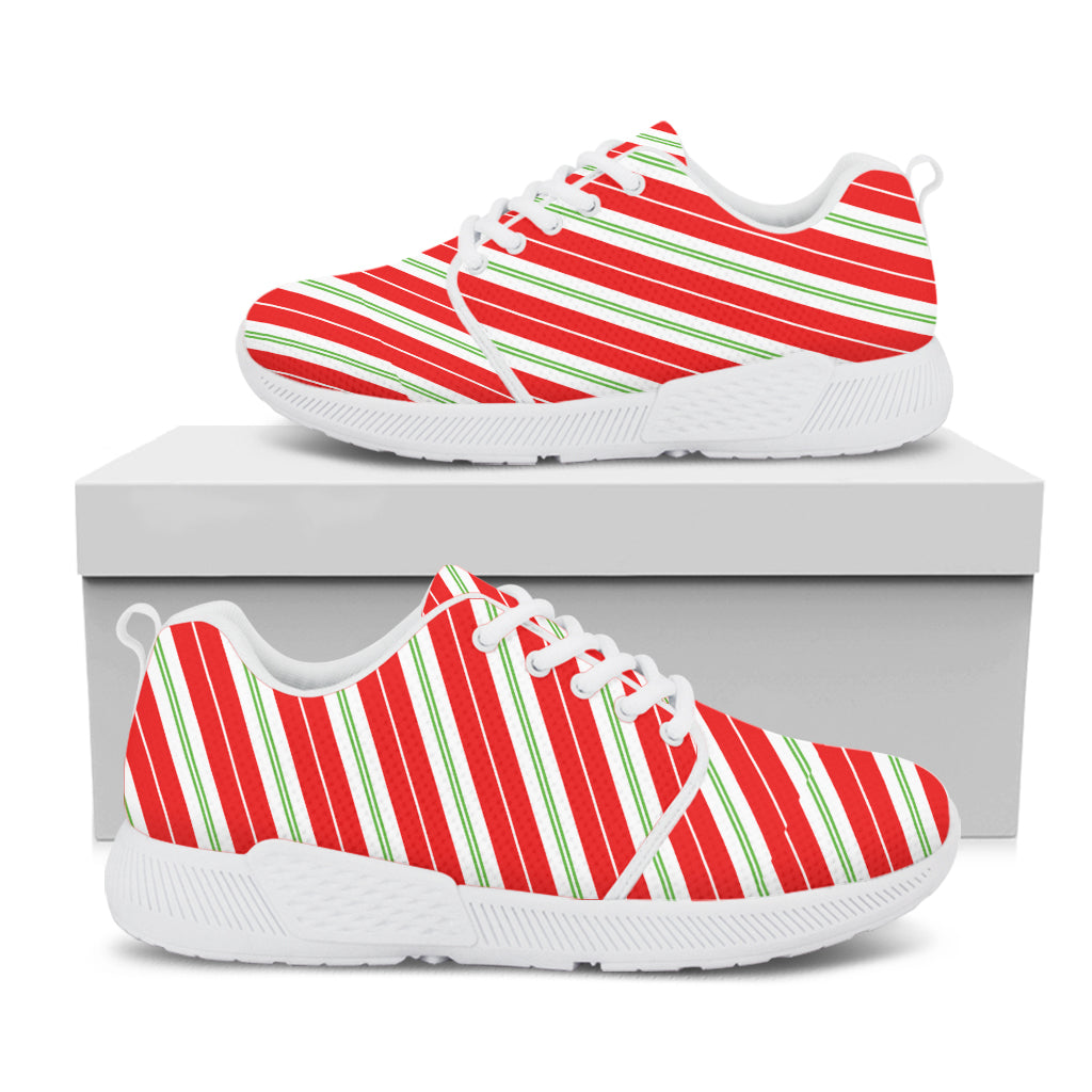 Christmas Candy Cane Stripes Print White Athletic Shoes