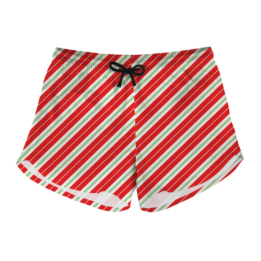 Christmas Candy Cane Stripes Print Women's Shorts