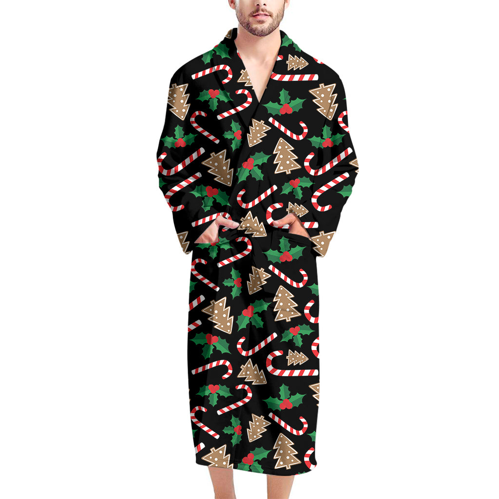 Christmas Cookie And Candy Pattern Print Men's Bathrobe