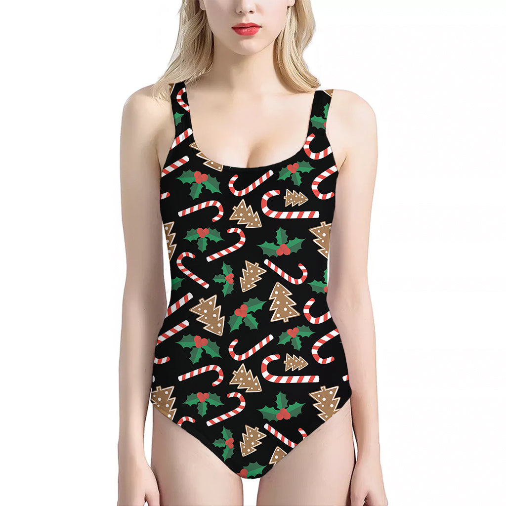 Christmas Cookie And Candy Pattern Print One Piece Halter Neck Swimsuit