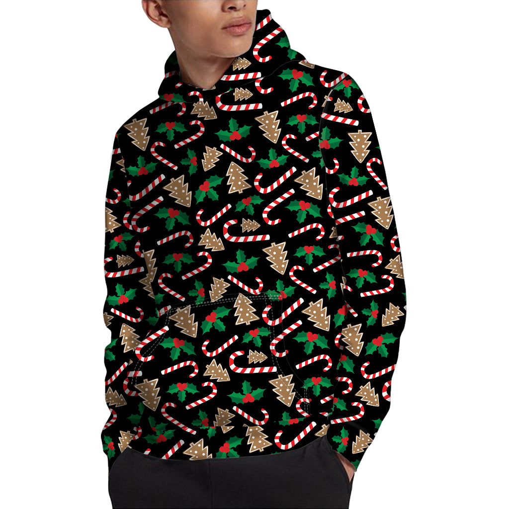 Christmas Cookie And Candy Pattern Print Pullover Hoodie