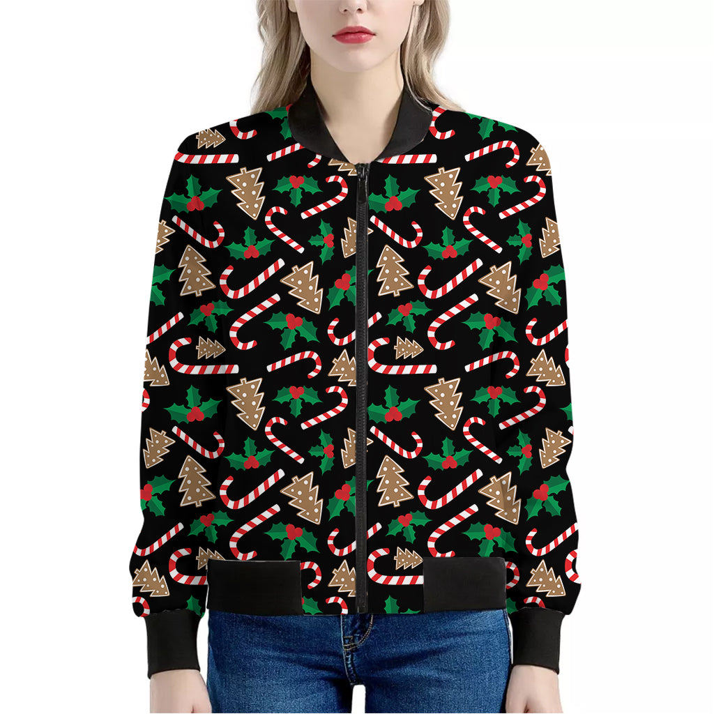 Christmas Cookie And Candy Pattern Print Women's Bomber Jacket